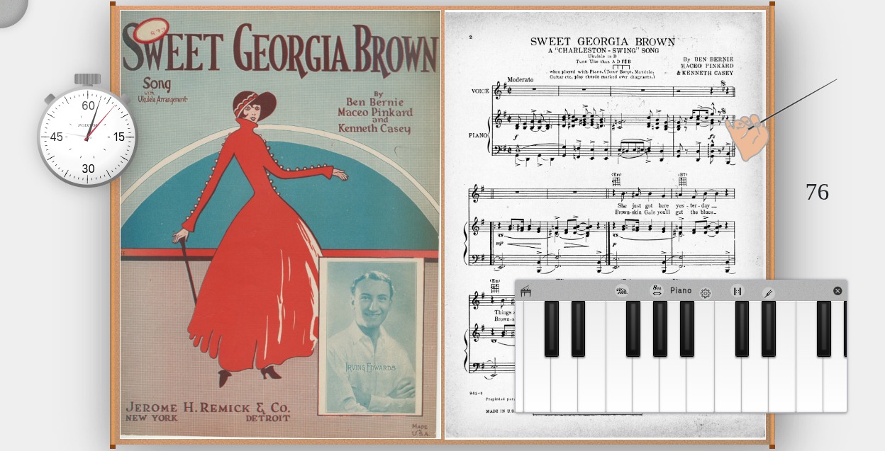 Practice panels open alongside a score